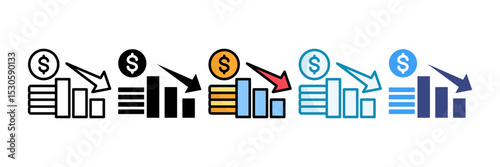 Financial Loss Icon Set Multiple Style Collection
