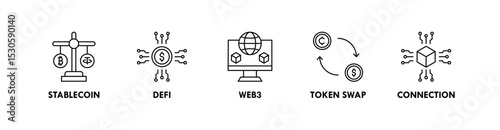 Decentralized Finance banner web icon vector illustration concept with icon of stablecoin, defi, web3, token swap, and connection