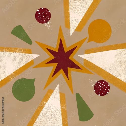 Abstract Geometric Starburst Design with Circles and Triangles in Earthy Tones