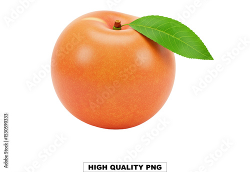 Juicy Peach with Leaf: A close-up shot of a ripe peach, adorned with a vibrant green leaf, set against a clean backdrop, showcasing the fruit's freshness and natural appeal.