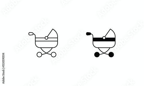 Baby Carriage icons set Line and Glyph black vector icon stock illustration