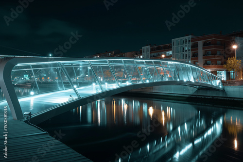 Futuristic Glass and Steel Pedestrian Bridge