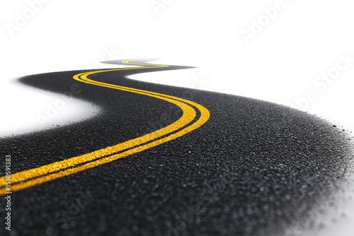 Winding road, two yellow lines, asphalt