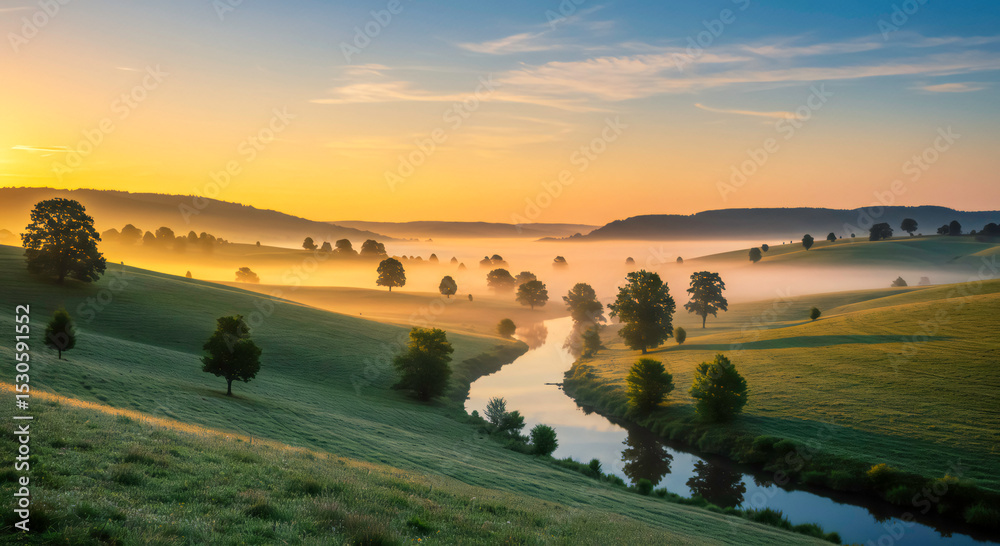 Obraz premium Morning Light Over Calm Hills 