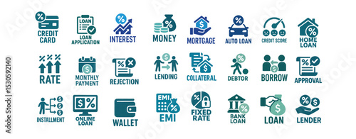 Complete Banking and Finance Icon Collection - Comprehensive Loan and Credit Vector Set