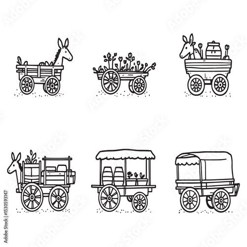 minimalist donkey cart farm vehicle outline vector design