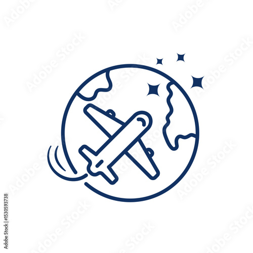 Trip Travel Airplane Icon. Editable Stroke Airplane Globe in Outline Style