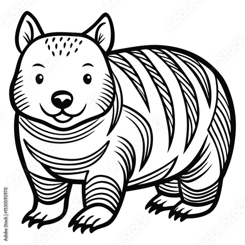 Friendly cute wombat animal, zoo theme, coloring book page,