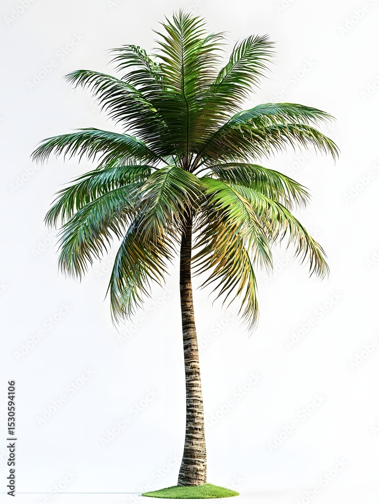Obraz premium Lush tropical palm tree isolated on white background