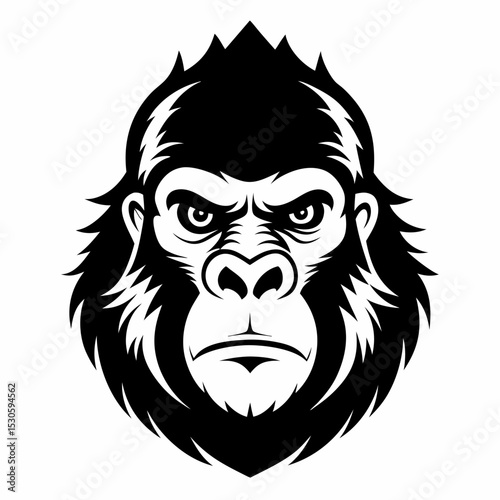 Powerful Gorilla Head Silhouette Illustration on a Clean White Background for Graphic Design Projects and Creative Visuals