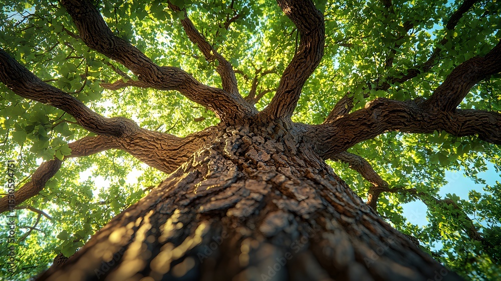 Naklejka premium Majestic tree canopy in a lush forest
