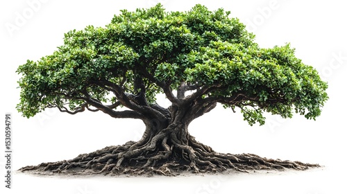 Majestic tree with lush green foliage and robust roots