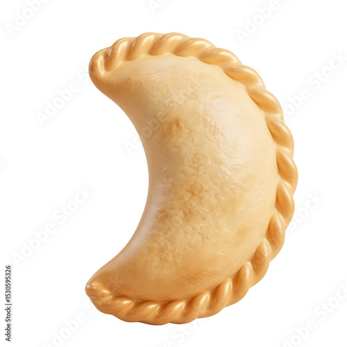 Mini empanada icon with folded pastry crescent and ridged edges, golden glossy