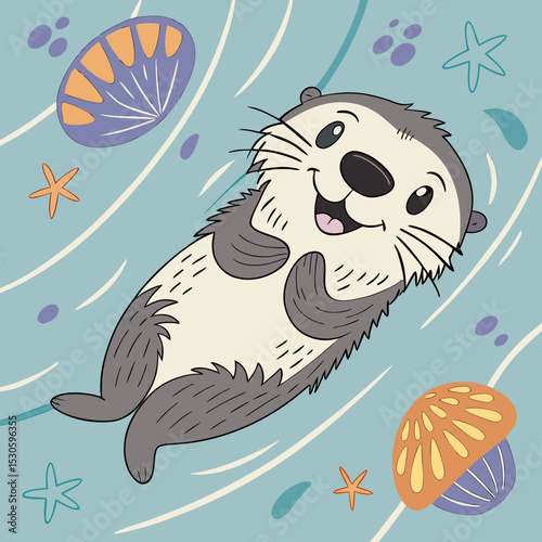 Playful Colorful Marker Otters Illustration