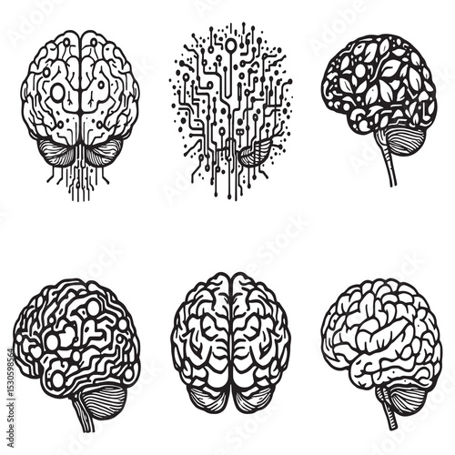 Minimalist human brain vector drawing for medical design