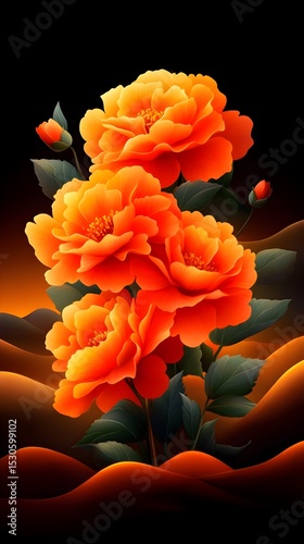 Orange Roses Blooming Sunset Desert Digital Art