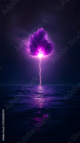 Purple storm cloud over ocean, night, fantasy art