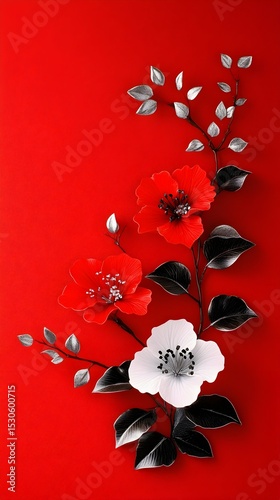 Red background paper flowers craft