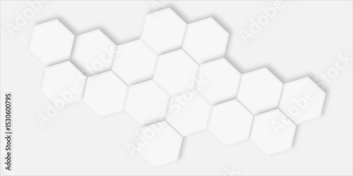 White hexagonal tiles arranged in a cluster pattern light gray surface creating  modern design.