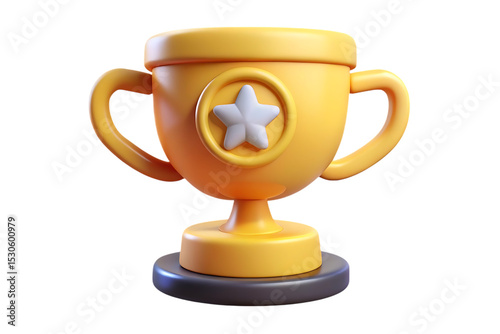 3d render of a yellow cartoon trophy with star