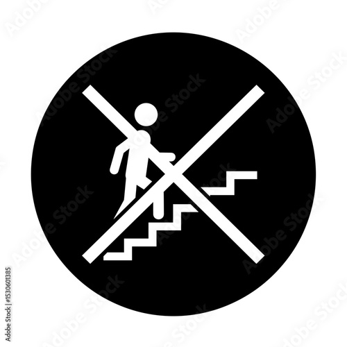 No Walking Down Stairs Icon in Black Circle Design Concept of Icons for pedestrian navigation in public places  