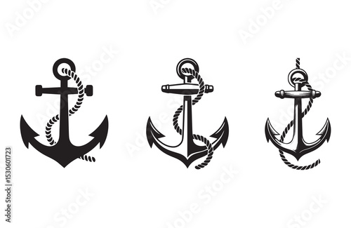 anchor with rope silhouette icon vector 