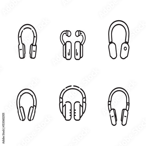 Minimalist line art earbuds icon vector illustration