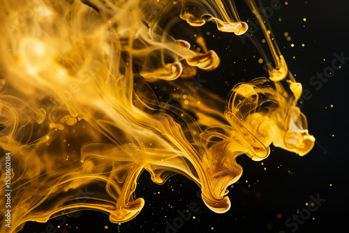 Gold Ink Swirling in Black Water