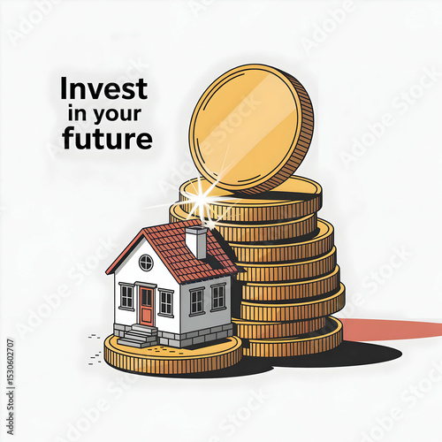 Small House Investment Gold Coins Stack Future Savings