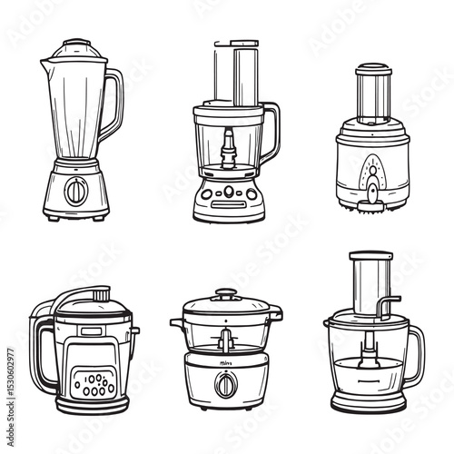 Minimalist line art illustration of a modern food processor
