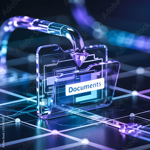 Translucent Glowing Blue Folder 3 D Render Data Transfer