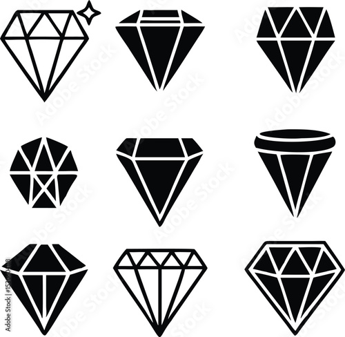 Diamond vector set, Diamond line icon, Gemstone symbol, logo illustration. isolated on white.