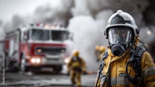 Firefighter in Action during a Snowy Fire