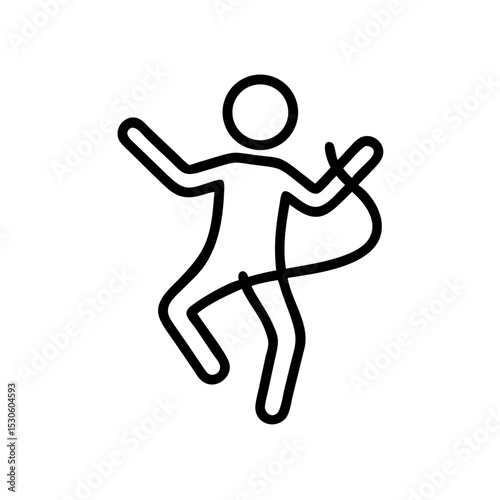 Simple line drawing of a dancing figure with joyful expression  