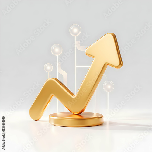 Golden Upward Trending Arrow 3 D Render on Platform