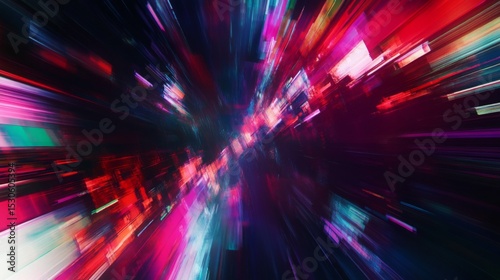 Colorful abstract digital art depicting a vibrant speed effect in a futuristic setting