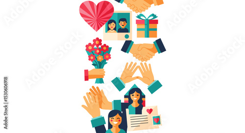 Valentine's Day themed illustrations of love and friendship