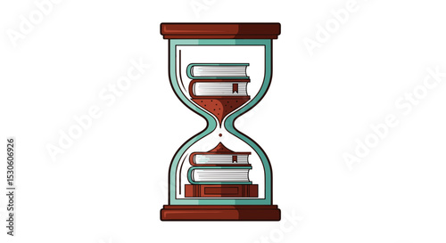 Hourglass with stacked books and flowing sand