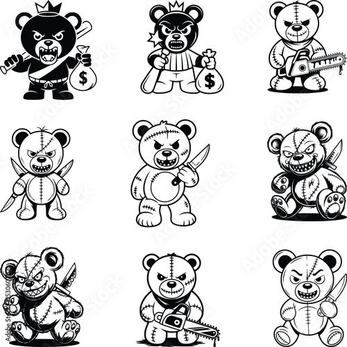 Bad Teddy Bear SVG File Bundle, Teddy Bear Outline, Teddy Bear Shirt