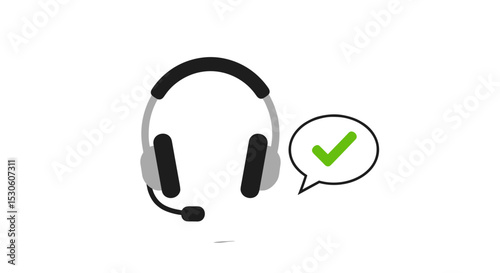 Headset with check mark in speech bubble