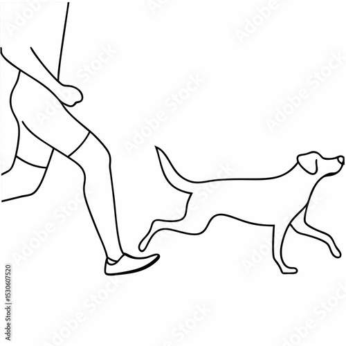 Line Art Illustration of Person Running with Dog on White Background vector