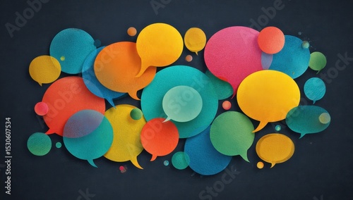 Colorful speech bubbles cluster on dark background