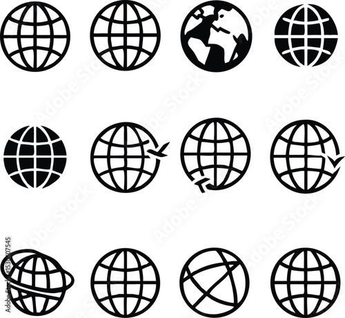 Earth vector icons set. global communication icon set, vector