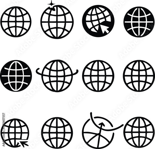 Earth vector icons set. global communication icon set, vector