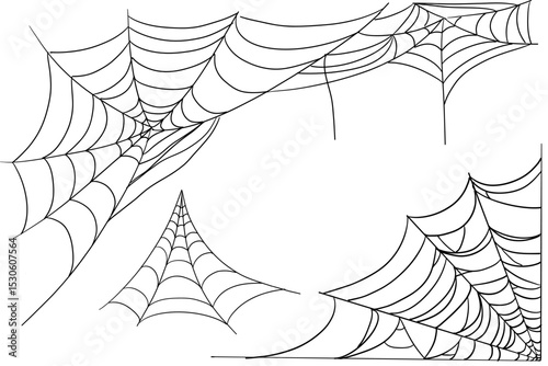 Spiderweb corner line border, gothic scary hanging net frame. Simple spooky halloween decoration. Cobweb spider trap.