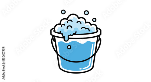 Blue bucket filled with water and bubbles