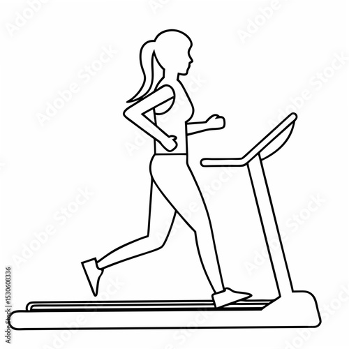 Woman Running on Treadmill Line Art Illustration White Background exercise fitness