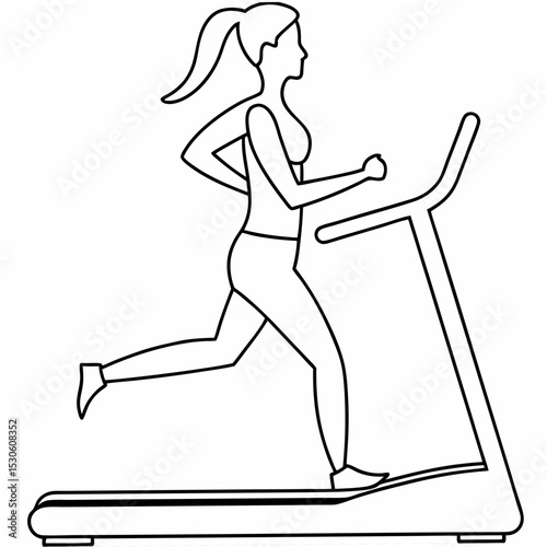 Woman Running on Treadmill Line Art Illustration White Background exercise fitness 2