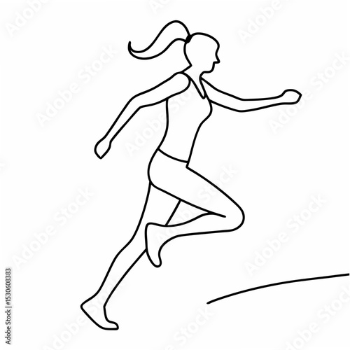 Woman Running with Ponytail Line Art Illustration on White Background female runner 1