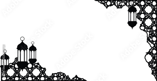 Elegant Ramadan Frame Vector Illustration of Islamic Lanterns and Geometric Patterns for Festive Designs